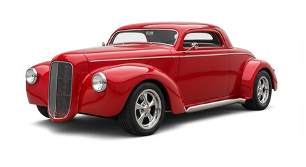 鮮やか赤 輝くボディ レトロなクーペ 滑らかな曲線 美しい光沢. AI Generated