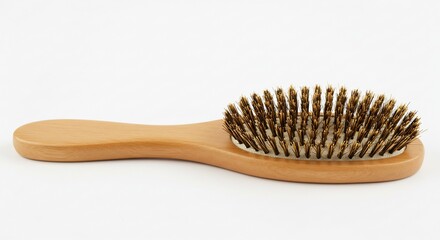 光輝く木製ブラシ 優しく髪をとかす 天然素材の温もり. AI Generated