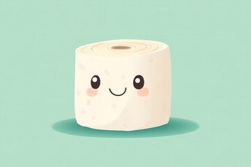 Over pale green setting artwork visual of cute tissue roll stands erect and smiles conveys need for literacy and sound hygiene hue, Generative AI.