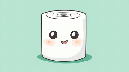 Over pale green setting artwork visual of cute tissue roll stands erect and smiles conveys need for literacy and sound hygiene hue, Generative AI.