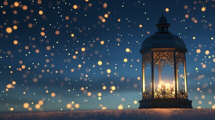 Winter night lantern, glowing light