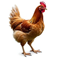 Fototapeta premium Brown Chicken Standing on Transparent Background – High-Resolution Photorealistic PNG Cutout for Stock Use