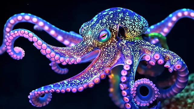 Bioluminescent octopus in vibrant colors