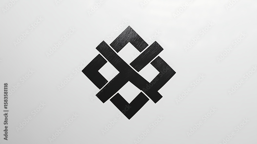 Fototapete abstract geometric symbol with interlocking black squares on white background