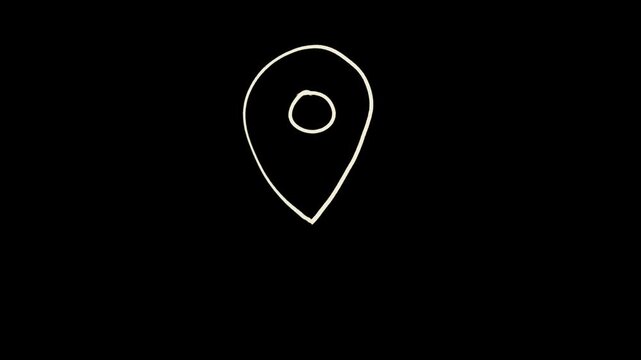 hand drawn map location icon on black background