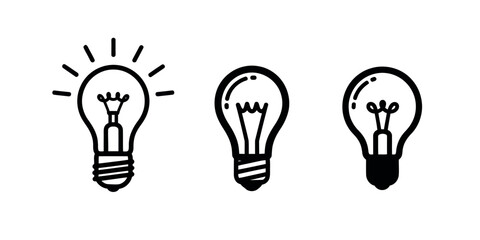 Progressive Lightbulb Icons Illustrating Idea Generation and Conceptual Development on White
