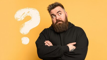 The man with a questioning expression pondering life's mysteries.