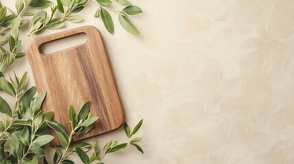 Wooden cutting board with fresh herbs