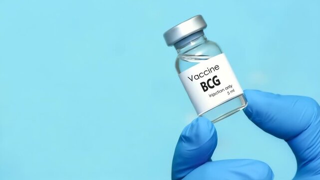 Doctor in protective gloves holding a BCG (tuberculosis) vaccine. Kids vaccine. The concept of medicine, healthcare, science and vaccination awareness