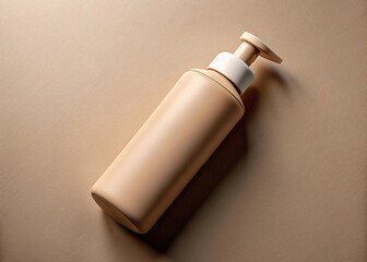 Minimalist Beige Bottle with Dispenser Top for Skincare and Beauty Products on a Neutral Background