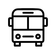 Simple black line art icon of a front view bus isolated on transparent background