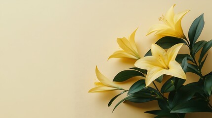 Yellow lilies on pastel background
