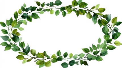Fototapeta premium Leafy vine wreath frame in perfect circle, hand-drawn botanical style, isolated on transparent background