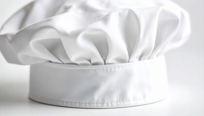 A pristine chef's hat sits in studio
