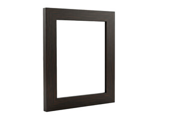 A simple dark ebony wood minimalist empty picture frame with a smooth matte finish and clean lines, perfectly isolated against a transparent background with soft studio lighting, concept for
