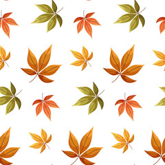 Vector seamless seasonal pattern with colorful autumn leaves, branches and plants. Fall season Thanksgiving design. Perfect for fabric, textile, wallpaper, decor, print and packaging of products.
