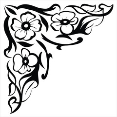 Artistic floral corner design featuring stylized flowers and flowing lines, perfect for decorative accents