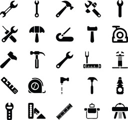 Obraz premium Black and White Tool Icons Set Collection tools wrench