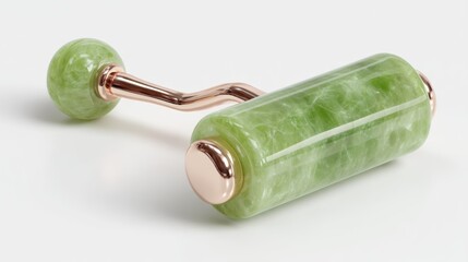 3D render of a facial roller made of jade, white background
