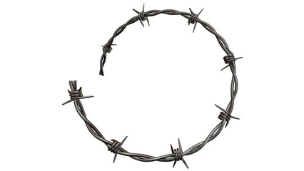 Barbed metal steel wire isolated on a transparent background