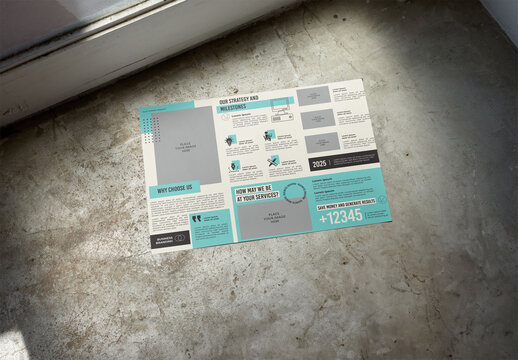 A3 Mockup brochure Template Placed on Concrete Floor Indoors