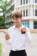 Non binary university student in college campus