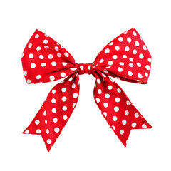 Decorative red bow with white polka dots ribbon style festive element for holiday gift wrapping or fashion accessory isolated on transparent background