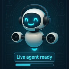Fototapeta premium Cute support robot with headset and propellers, ready to assist. customer support service 