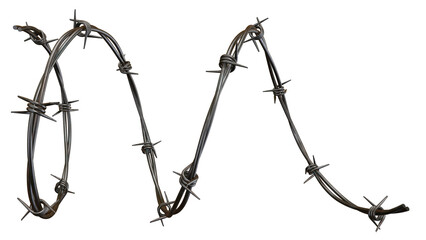 Barbed metal steel wire isolated on a transparent background