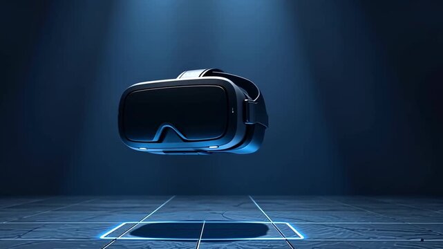 Futuristic VR Headset Floating in a Digital Environment