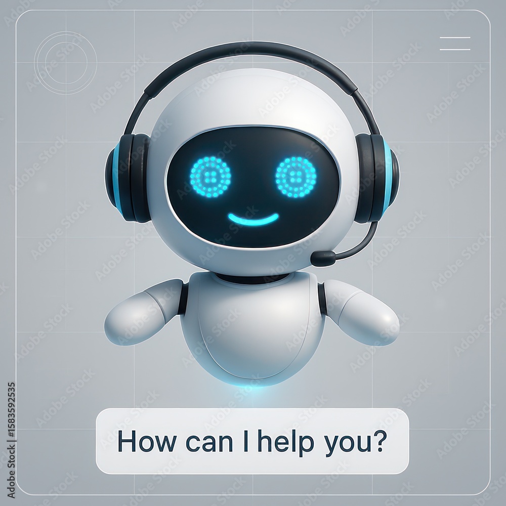 Poster smiling ai bot assistant with headset and 