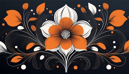 graceful minimal floral design in black and orange