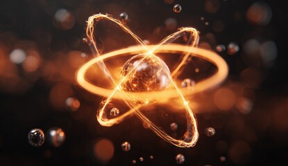 Atomic energy, glowing orb, swirling rings