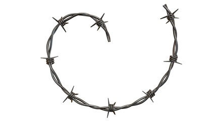 Barbed metal steel wire isolated on a transparent background
