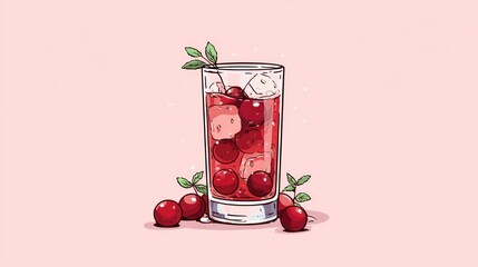 Cherry drink in a glass with ice
