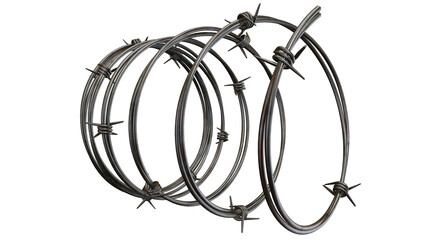 Barbed metal steel wire isolated on a transparent background