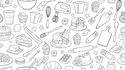 Doodle Delights Seamless Kitchen Pattern with Baking Elements