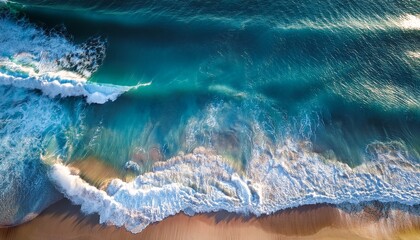 aerial view of ocean waves hitting the beach