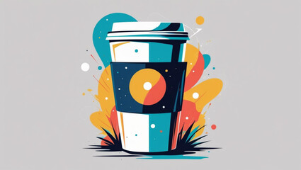 Modern vector illustration of a coffee cup with a vibrant abstract background