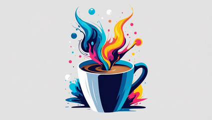 Exploding Coffee Mug with Colorful Abstract Splashes
