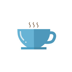 Blue Coffee Cup Icon with Steam Flat Design for Breakfast or Morning Beverage