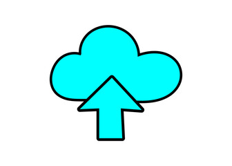 Cloud upload icon in cyan color for digital data transfer and storage apps. Transparent PNG symbol for interface design, buttons, and web usage