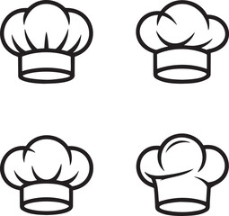 Set of Chef Hats Outline vector illustration isolated On Transparent Background
