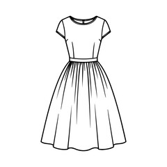 Elegant dress outline for mockup, isolated on transparent or white background, vector illustration.