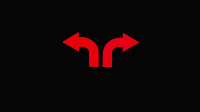 Abstract direction arrow sign icon animation. arrow red color  directional 2 side arrow animation. 4k video.
