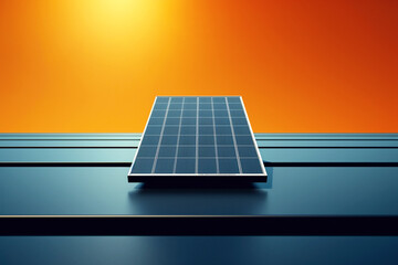A minimal image showcasing a solar panel on a house roof against a clean background, with subtle hints of orange or blue sky. green energy and environmental consciousness, ideal for business themes
