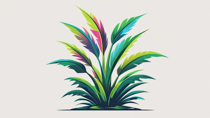 Vibrant Illustration of a Stylized Tropical Plant with Colorful Leaves