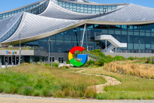 Google Bay View corporate campus in Mountain View, California, USA - June 8, 2023. Google Bay View Campus is located on a 42-acre site adjacent to NASA Ames Research Center.