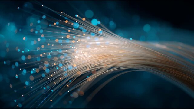Fiber Optic Bundle: A close-up view reveals a vibrant bundle of fiber optic strands, illuminating the intricate network that powers modern digital communication.