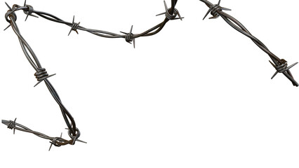 Barbed metal steel wire isolated on a transparent background